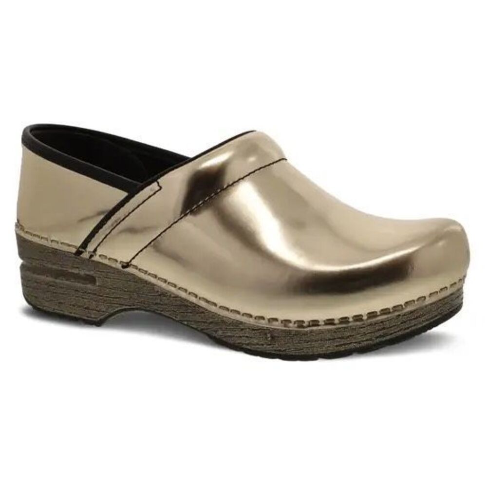 NEW Dansko Professional Clog in Chrome Metallic Gold NIB Glam, Maximalist